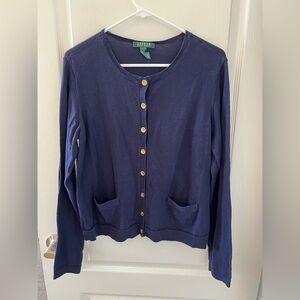 Ralph Lauren Women’s Blue Sweater 100% cotton Sz XL Old Money Preppy Academia